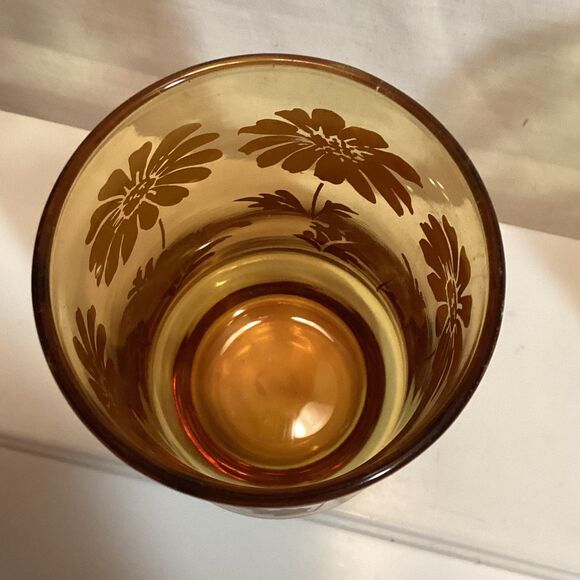 Libbey Brown/Amber Fade Daisy Small Juice Glasses Vintage Floral Pattern Retro - Picture 5 of 13